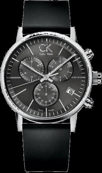 Montre Calvin Klein K7627107 avec cadran noir soleillé, aiguilles argentées et index bâtons, style minimaliste chic