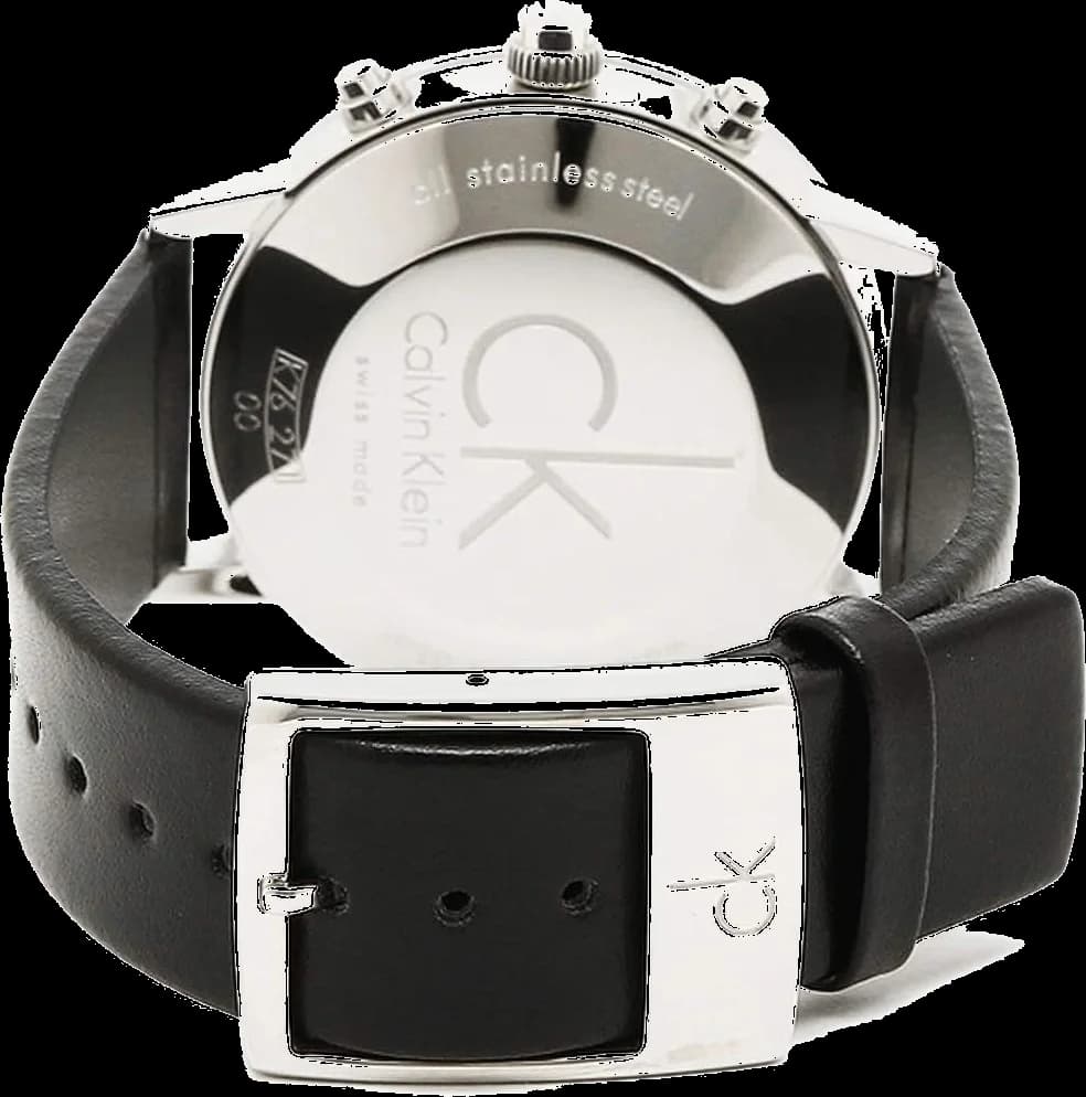 Bracelet Calvin Klein K7627120 en cuir noir grainé, coutures contrastées, boucle ardillon acier brossé