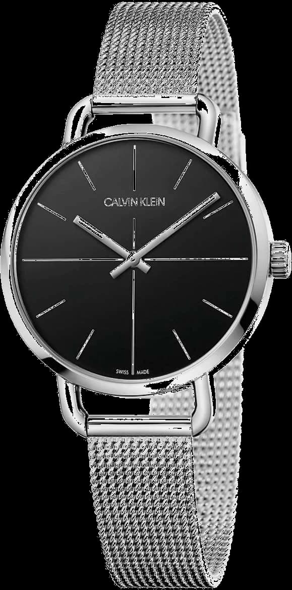 Montre Calvin Klein K7B23121 au cadran blanc et aiguilles dorées sur bracelet maille milanaise argentée