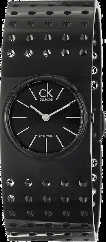 Montre Calvin Klein K8324302 avec cadran noir minimaliste et bracelet acier perforé, style moderne et épuré