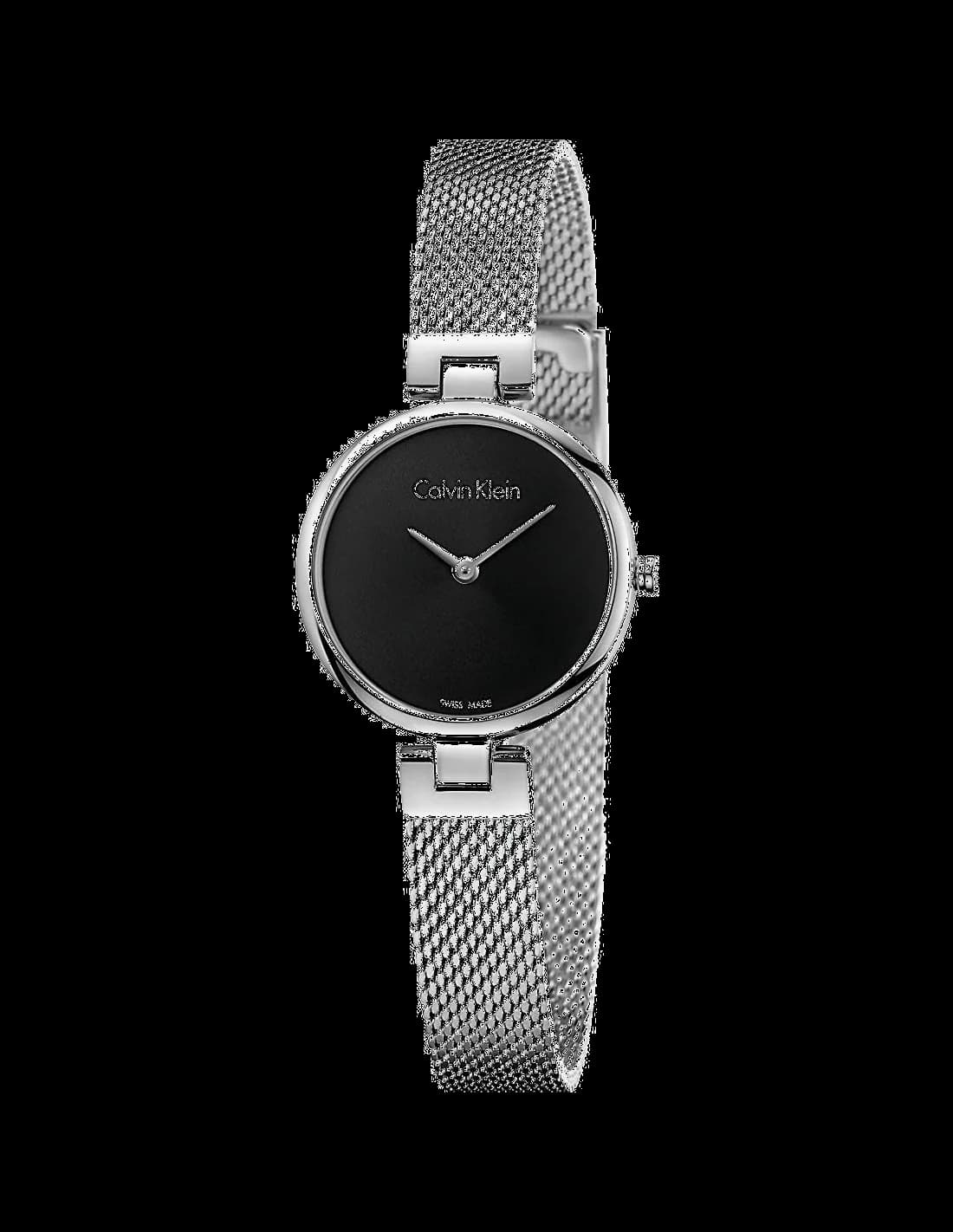 Montre Calvin Klein K8G23121 avec cadran blanc épuré et aiguilles dorées sur fond argenté