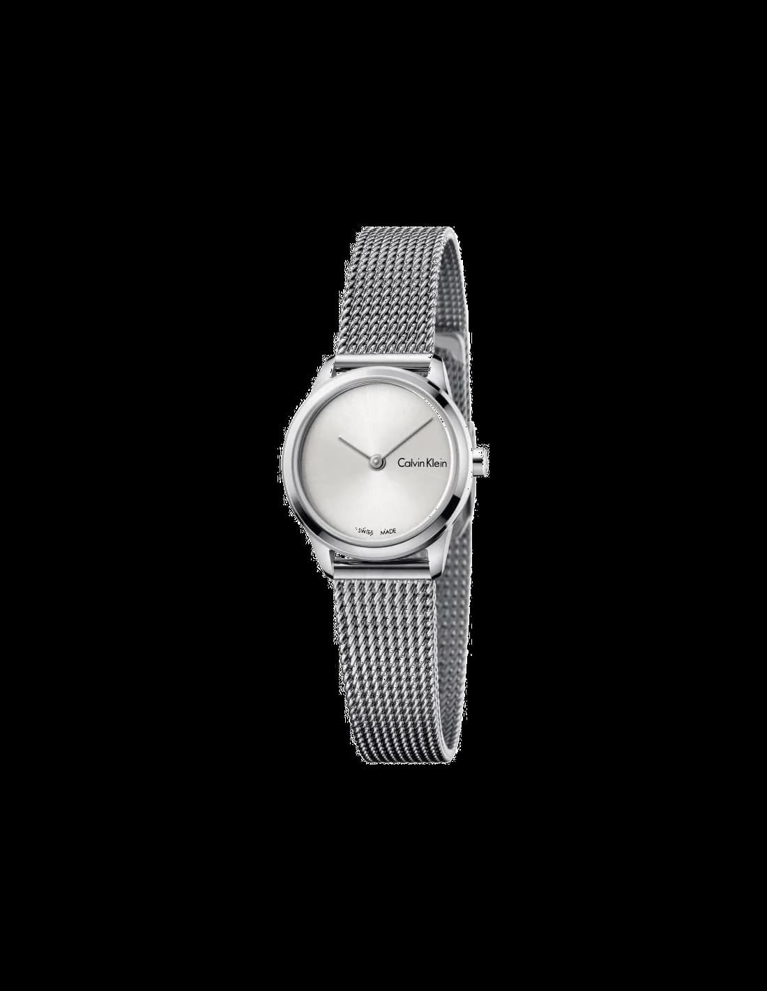 Montre Calvin Klein K8G23126 avec cadran blanc et index bâtons, style épuré et élégant, bracelet maille milanaise argentée