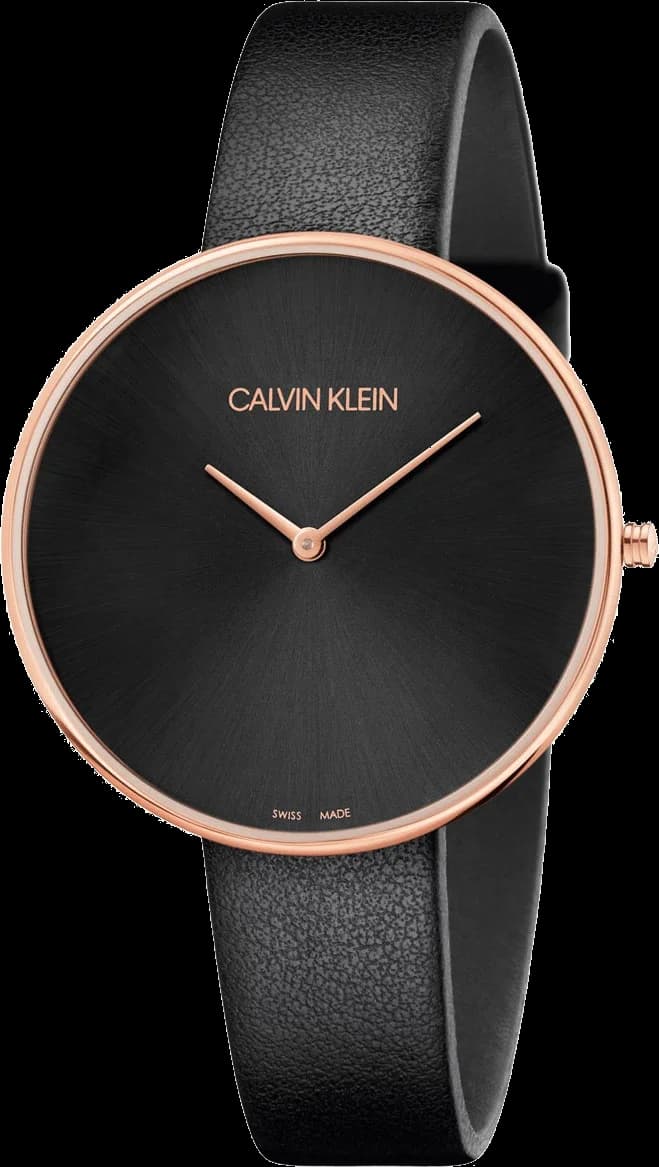 Montre Calvin Klein K8Y236C1 au cadran noir épuré et au bracelet en cuir noir, style minimaliste chic