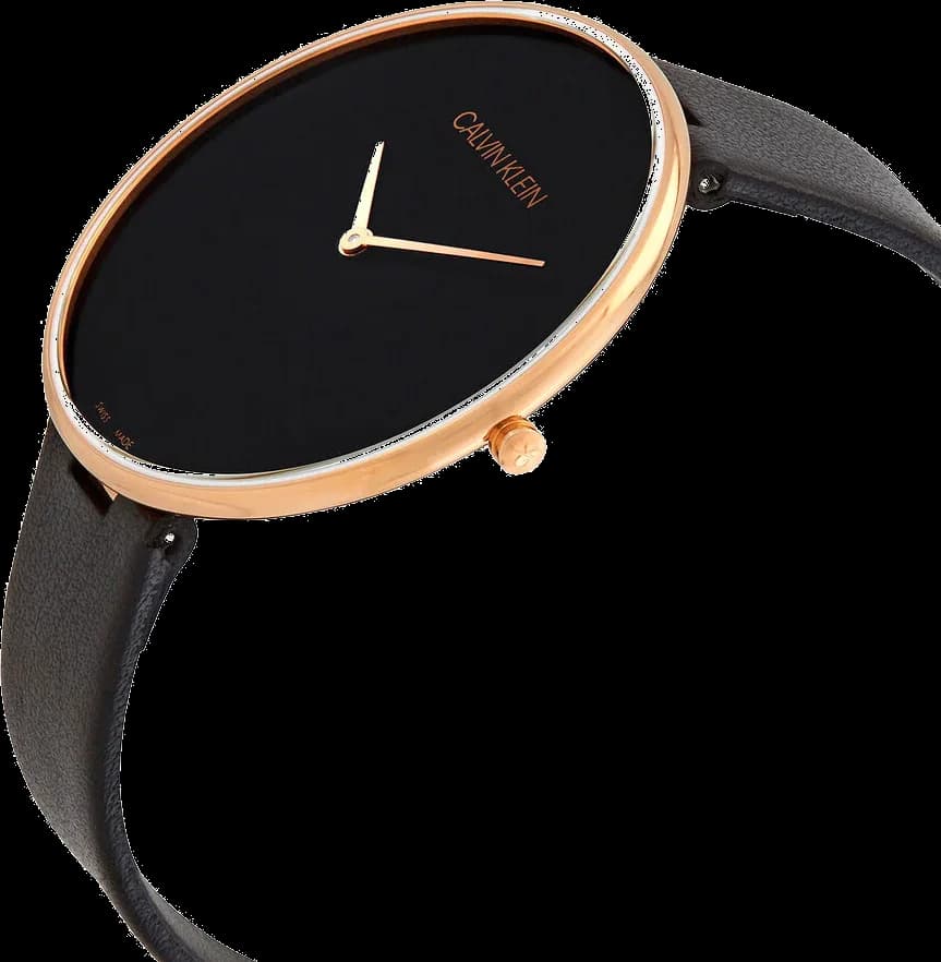 Cadran Calvin Klein K8Y236C1 noir avec index bâtons argentés et aiguilles fines, design épuré et élégant