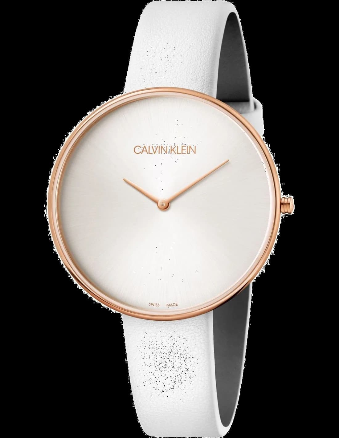 Montre Calvin Klein K8Y236L6 avec cadran blanc et index dorés sur bracelet cuir blanc