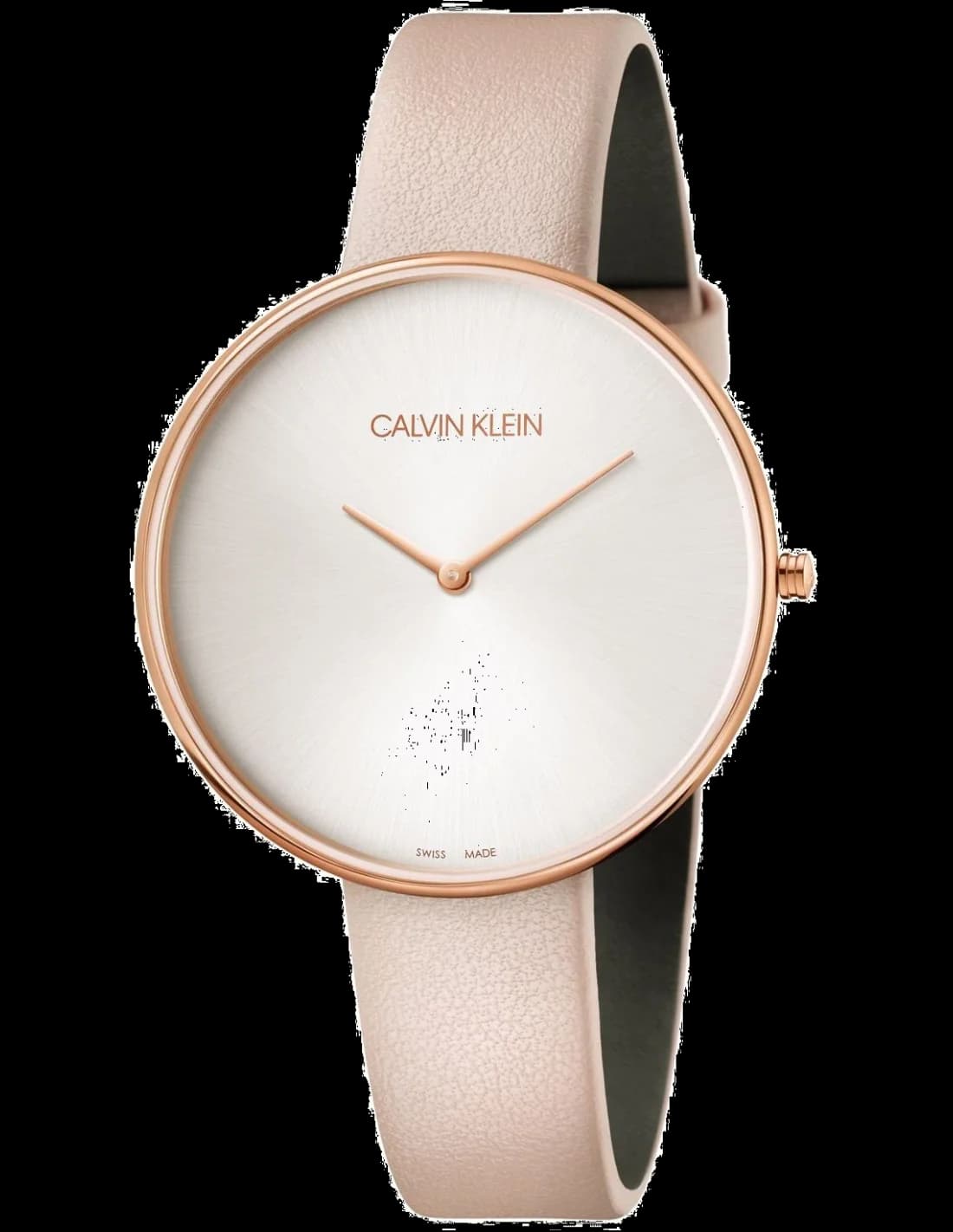 Montre Calvin Klein K8Y236Z6 avec cadran blanc épuré et bracelet cuir rose, style minimaliste chic