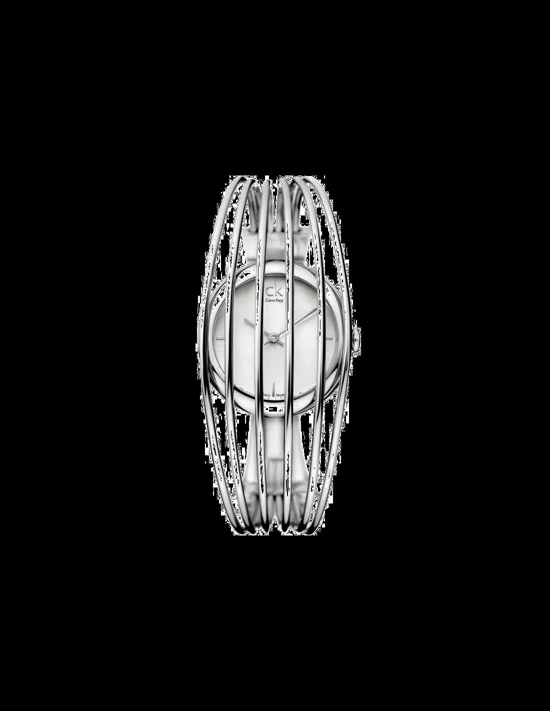 Montre Calvin Klein K9924120 en acier inoxydable taille S, cadran blanc à index dorés, style minimaliste élégant