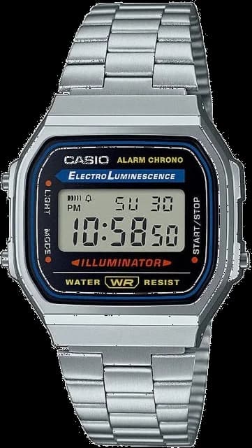 Montre Casio A168WA-1YES au cadran numérique argenté et boîtier métallique gris, style rétro moderne
