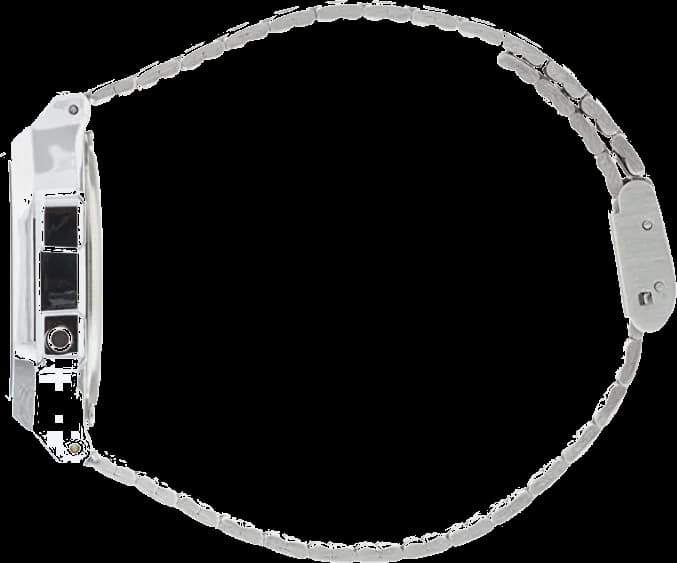 Bracelet Casio A168WA-1YES en métal gris argenté, mailles fines ajustables, fermoir déployant sécurisé