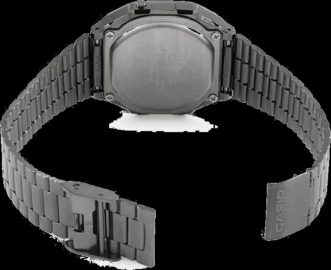 Bracelet Casio A168WEGG-1BEF métal noir maillé souple avec fermoir déployante et détails dorés