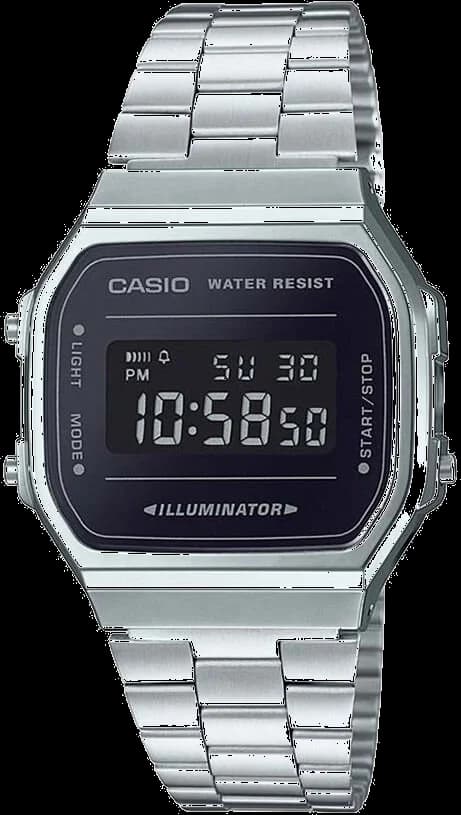 Montre Casio A168WEM-1EF au cadran noir miroir et boîtier argenté style numérique vintage
