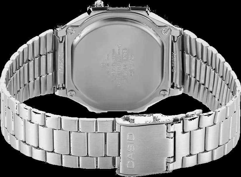 Bracelet Casio A168WEM-1EF en métal gris à maillons ajustables et boucle déployante signée
