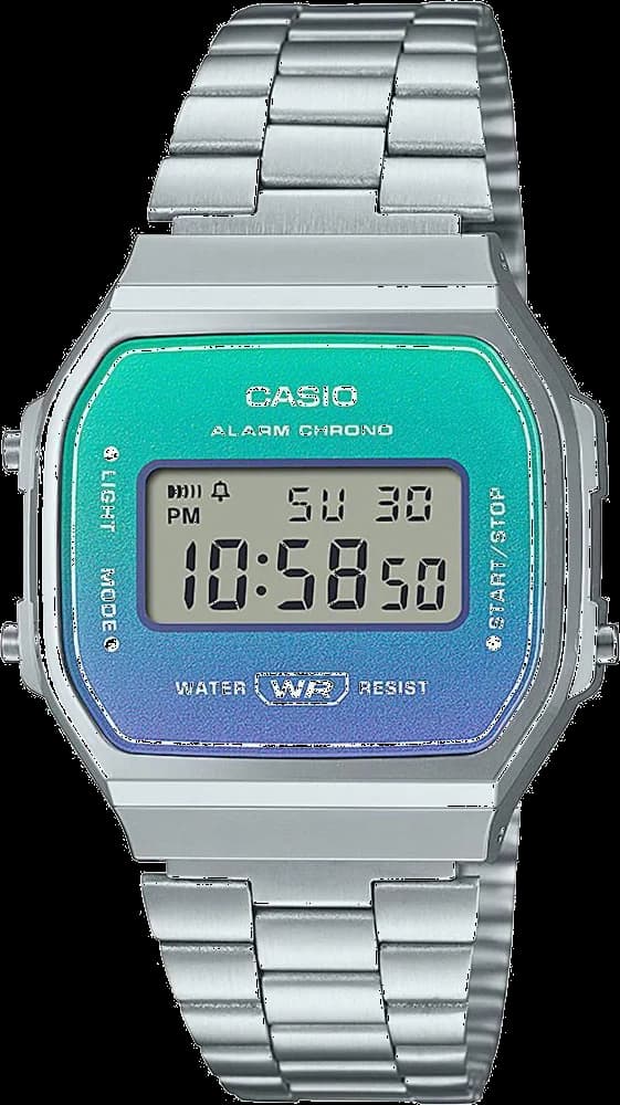 Montre Casio A168WER-2AEF acier brossé cadran bleu digital avec affichage rétroéclairé élégant et sportif