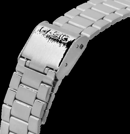 Boîtier Casio A168WER-2AEF acier rectangulaire fin brossé avec lunette lisse et poussoirs latéraux compacts