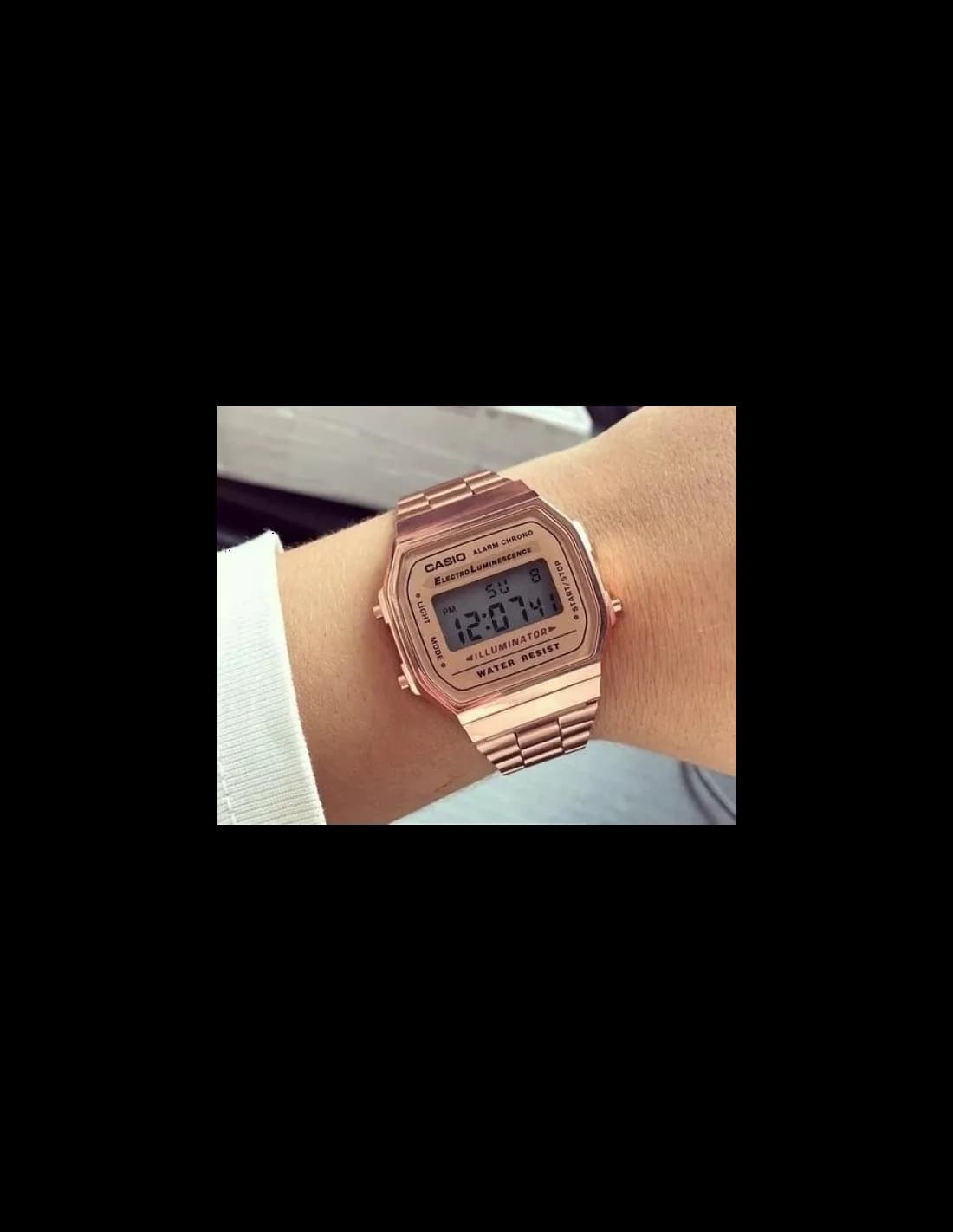 Bracelet Casio A168WG-5DF en acier inoxydable plaqué or rose, maillons fins, fermoir déployante