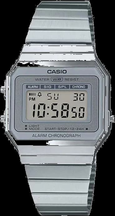 Montre Casio A700WE-1ADF avec cadran noir digital et bracelet en acier inoxydable, style vintage moderne