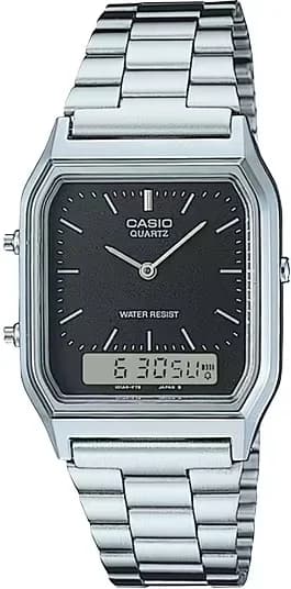 Montre Casio AQ-230A-1DMQYES en acier inoxydable avec cadran noir et double affichage analogique-digital