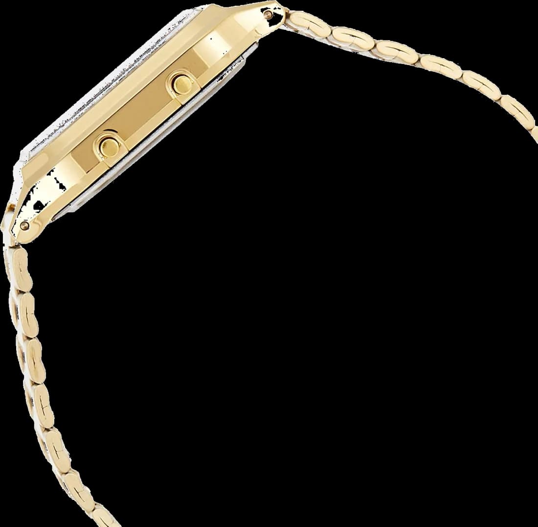 Cadran Casio AQ-230GA-9DMQYES présentant deux écrans, index dorés et aiguilles fines sur fond crème