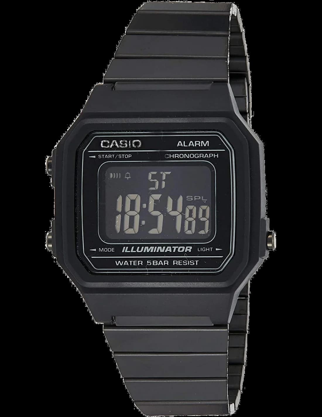Montre Casio B650WB-1B with black digital display and sleek steel case