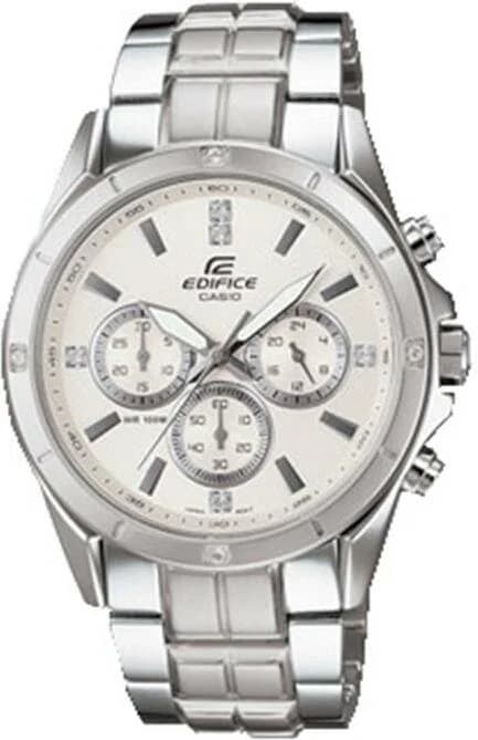 Montre Casio EF-544D-7AVEF argenté au cadran blanc soleil avec index bâtons et affichage date-jour