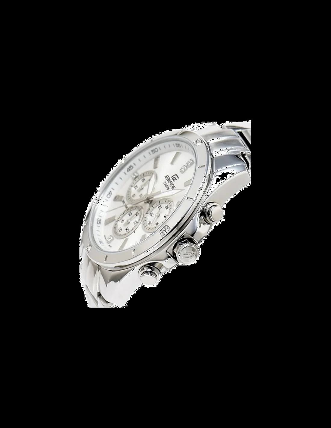 Cadran Casio EF-544D-7AVEF blanc soleillé avec index bâtons argentés, aiguilles luminescentes et guichet date-jour à 3h