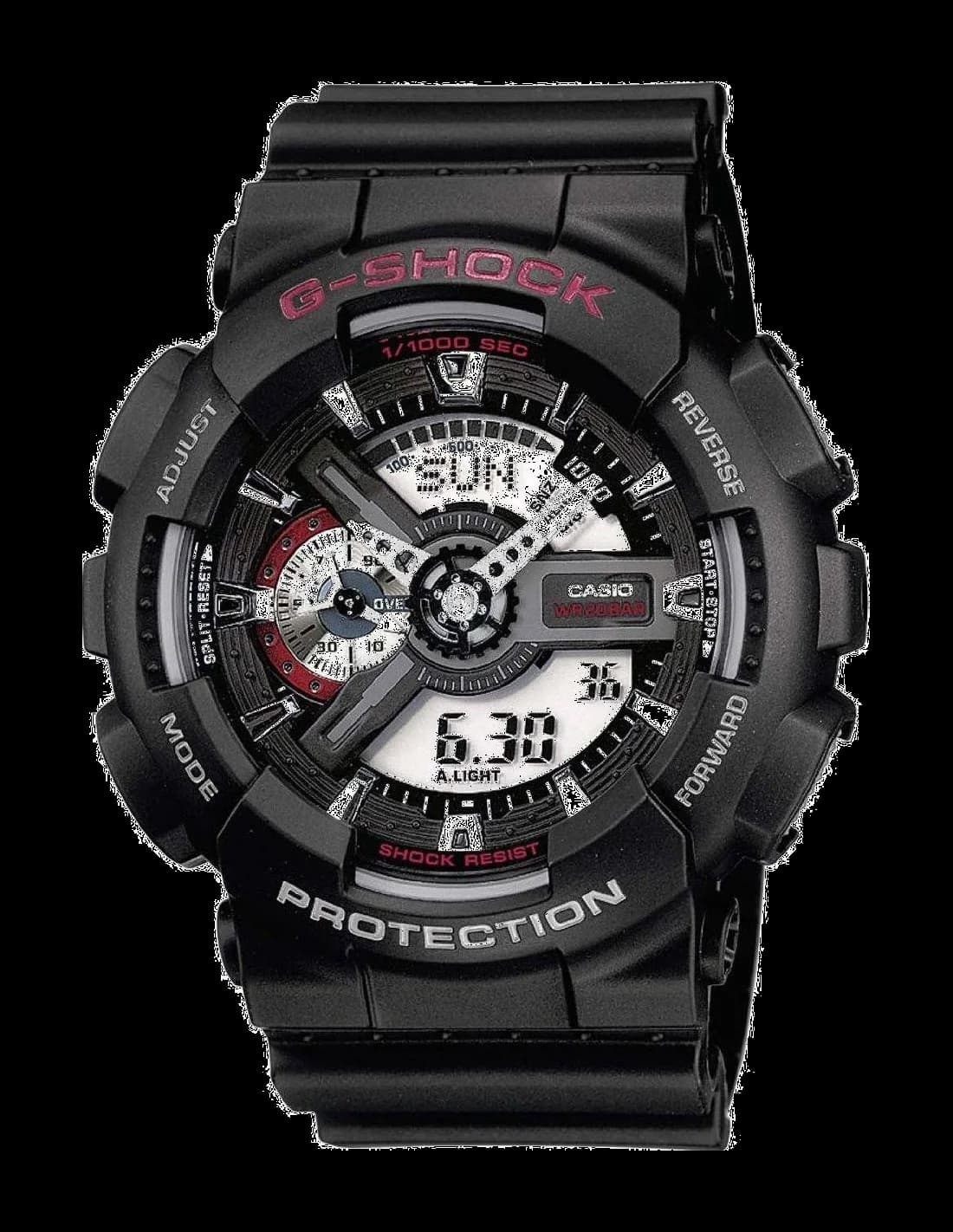 Montre homme Casio GA-110-1AER, cadran blanc sur bracelet silicone noir