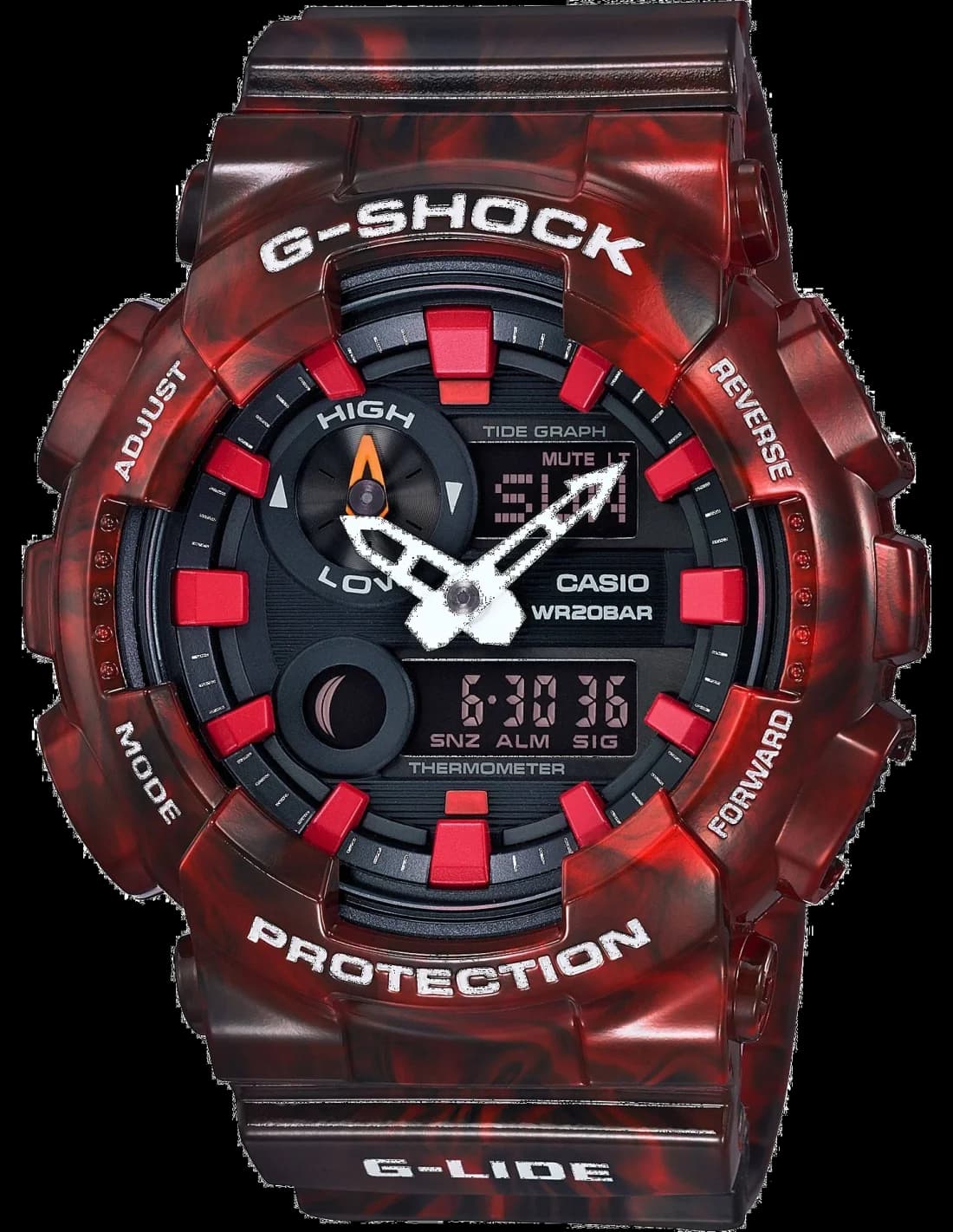 Montre homme Casio GAX-100MB-4AER, G-Shock robuste noir touches rouges silicone