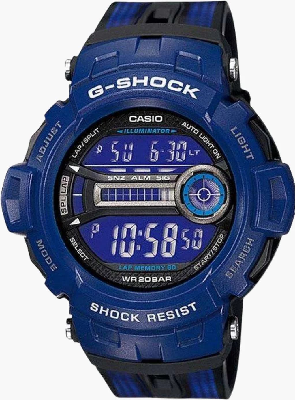 Montre Casio GD-200-2ER au cadran bleu métallisé avec fonction chronographe et rétroéclairage LED
