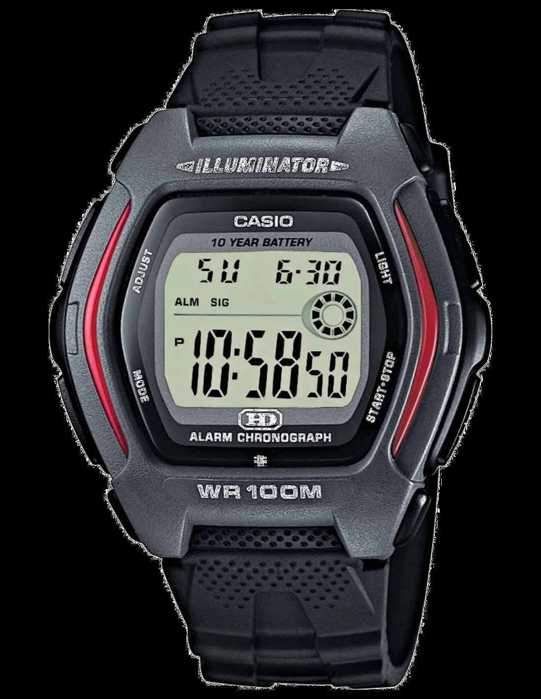 Montre Casio HDD-600-1AVES noire en résine haute résistance, cadran digital rétroéclairé, style sport robuste