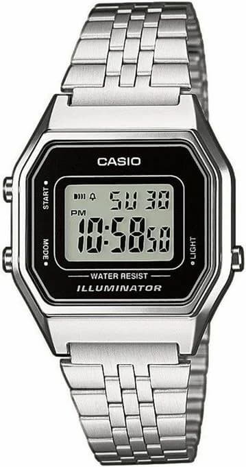 Montre Casio LA680WEA-1EF argenté avec cadran blanc et affichage numérique rétro-élégant, style minimaliste et sport-chic