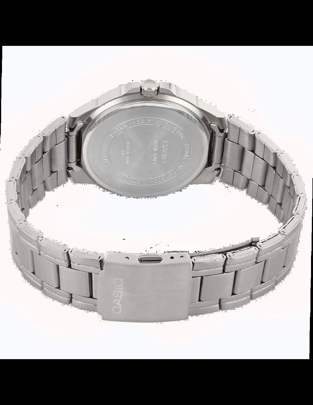 Bracelet Casio MTP-1300D-1AVEF en acier inoxydable brossé, fermoir déployant, maillons solides et confortables