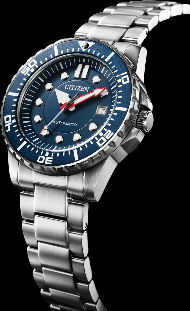 Cadran Citizen NJ0121-89L bleu soleille avec aiguilles dauphine et guichet date à 3h