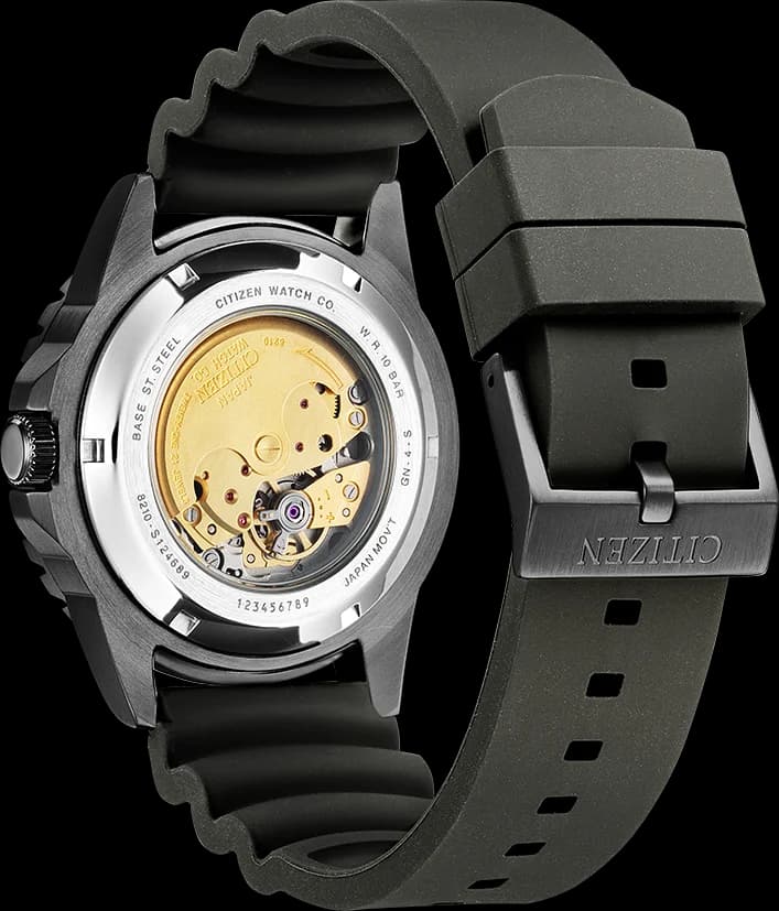 Cadran Citizen NJ0125-11E avec compteur 24h, aiguille des secondes rouge, index appliqués et date à 3h