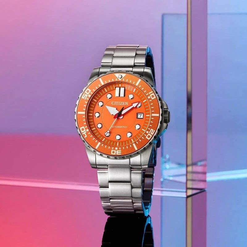 Montre Citizen NJ0128-80X Automatique Sport Cadran Orange en Acier vue 5