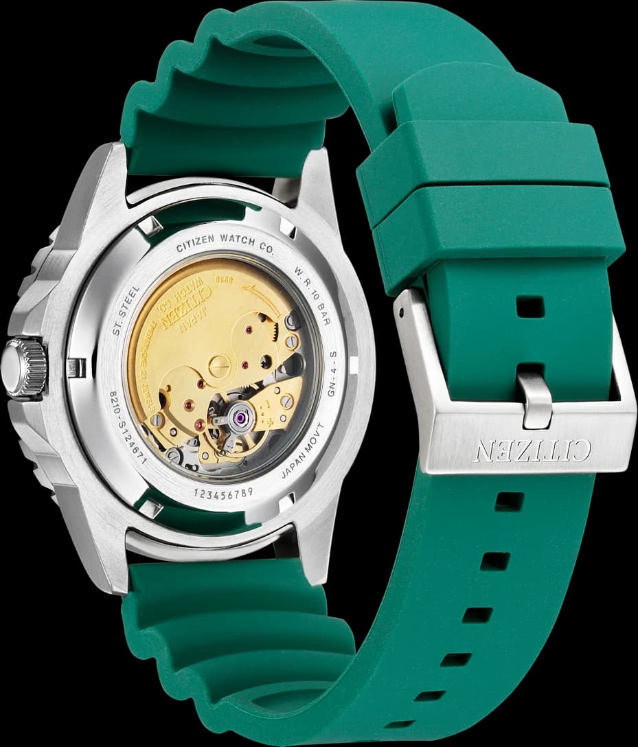 Cadran Citizen NJ0129-10X vert soleil avec index appliqués et aiguilles luminescentes, date à 3h