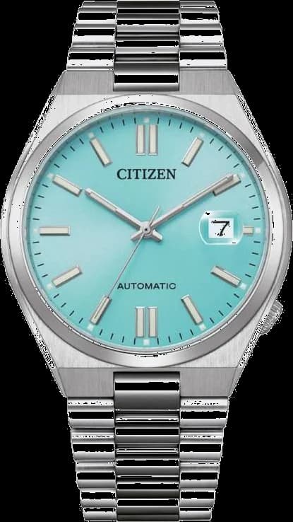 Montre Citizen NJ0151-88M avec cadran bleu turquoise soleil et index appliqués style sport chic