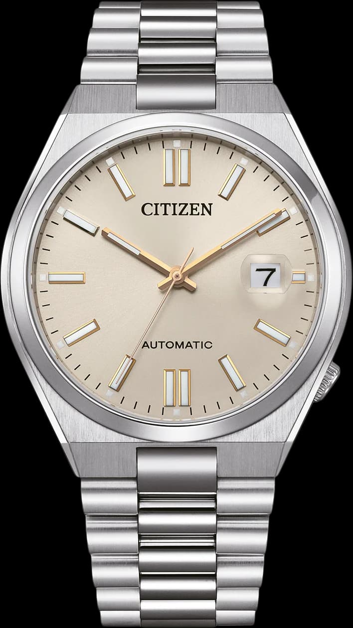 Montre Citizen NJ0151-88W avec cadran champagne soleillé et aiguilles bâton sur fond clair