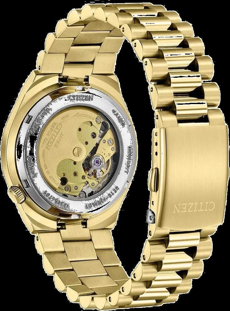 Cadran Citizen NJ0152-51X vert soleillé avec index appliqués, aiguilles bâtons et guichet date à 3h, lisibilité parfaite