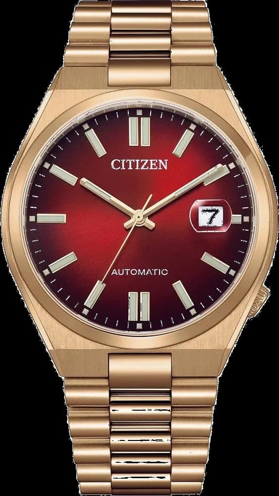 Montre Citizen NJ0153-82X au cadran rouge profond et boîtier acier enrobé or rose, style élégant et sportif