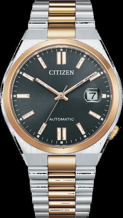 Montre Citizen NJ0154-80H avec cadran bleu soleillé et index dorés, style élégant bicolore
