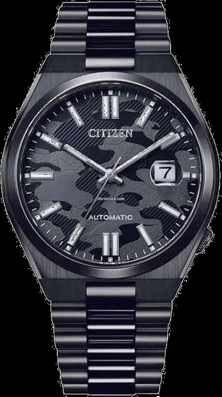 Montre Citizen NJ0155-87E avec cadran noir camouflage et aiguilles dorées, style sport chic
