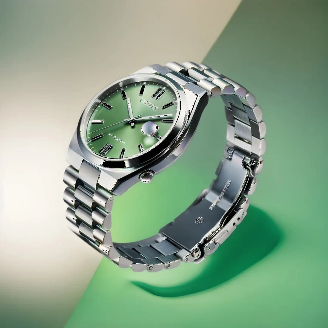 Boîtier Citizen NJ0158-89Z en acier inoxydable, lunette lisse polie, fond transparent, profil fin et élégant