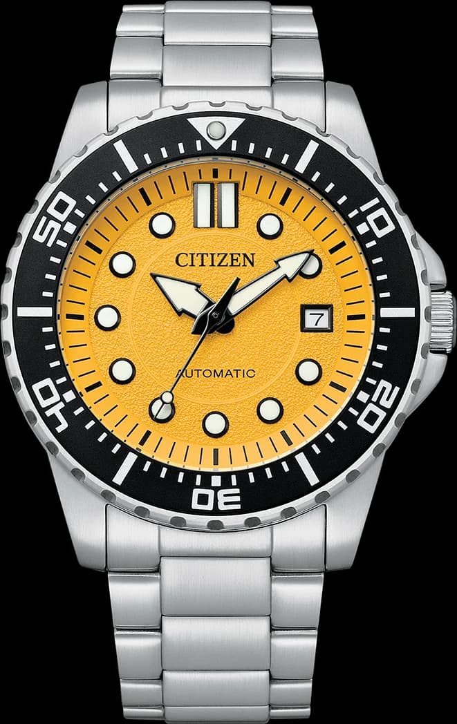 Montre Citizen NJ0170-83Z en acier sport avec cadran jaune vif et style robuste