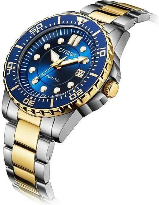 Cadran Citizen NJ0174-82L bleu soleillé avec index appliqués et aiguilles luminescentes, date à 3h