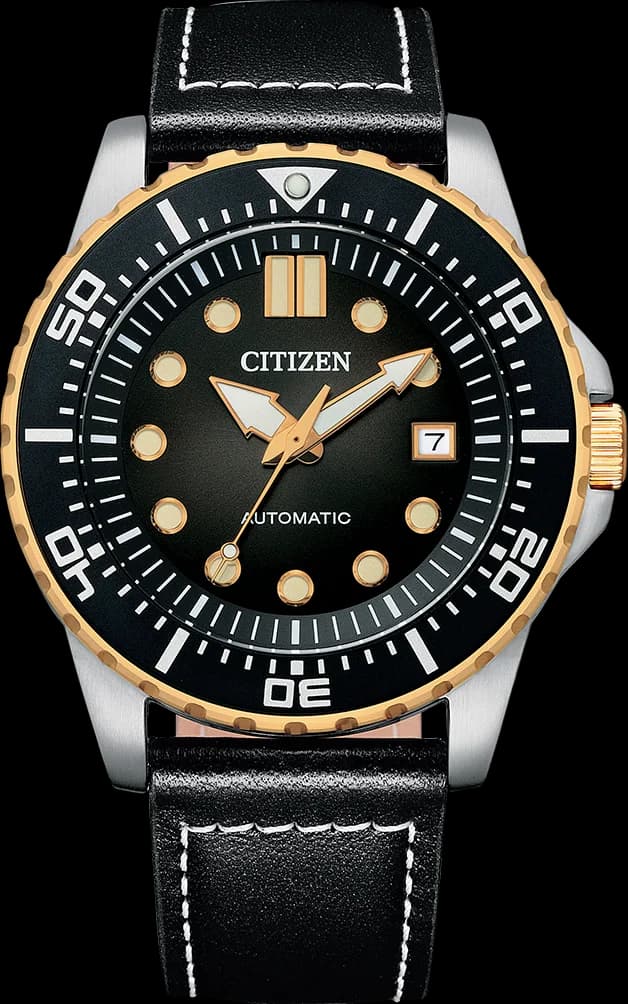 Montre Citizen NJ0176-10E au cadran noir sportif, aiguilles et index luminescents, style robuste et élégant