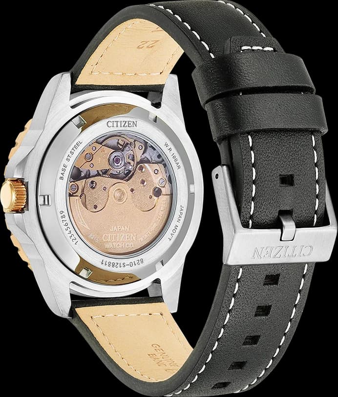 Cadran Citizen NJ0176-10E aux index appliqués, aiguilles squelettes, guichet date à 3h, lisibilité optimale