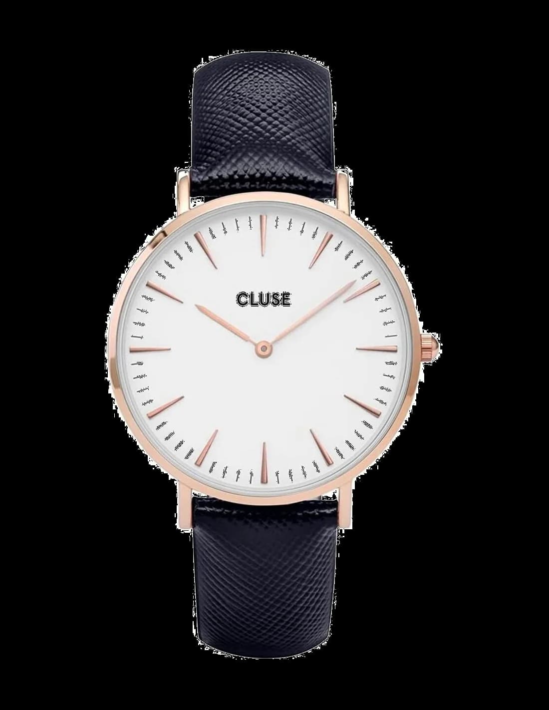 Montre Cluse CL18029 au cadran blanc laqué avec index bâtons et aiguilles bleuies, élégance minimaliste