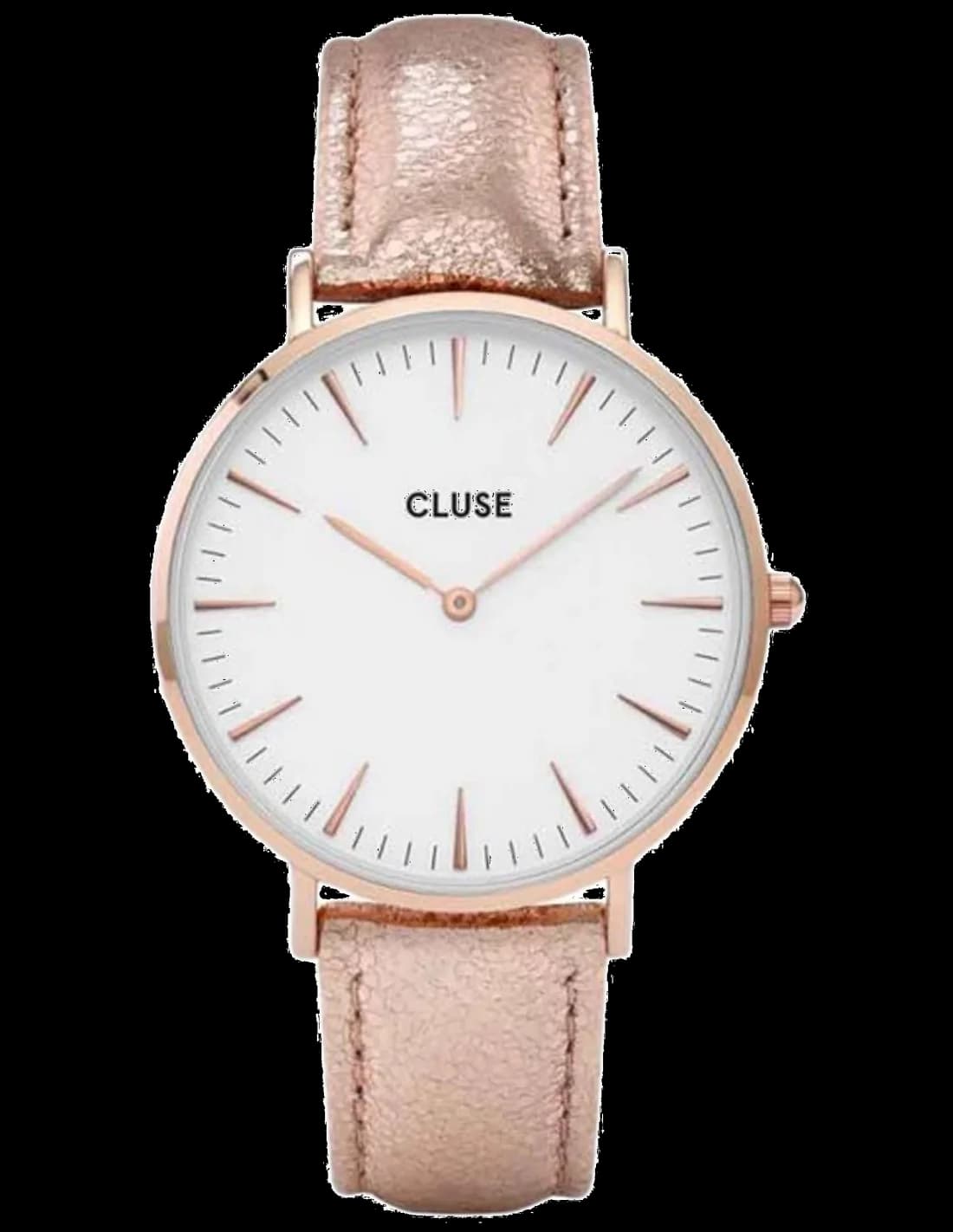 Montre Cluse CL18030 au cadran blanc laqué et aiguilles dorées, style minimaliste élégant