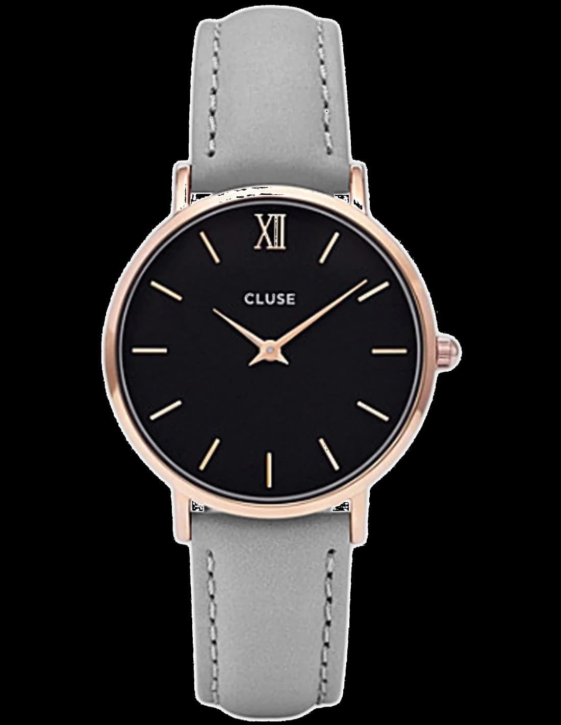 Montre Cluse Minuit CL30018 Ronde bracelet en cuir gris