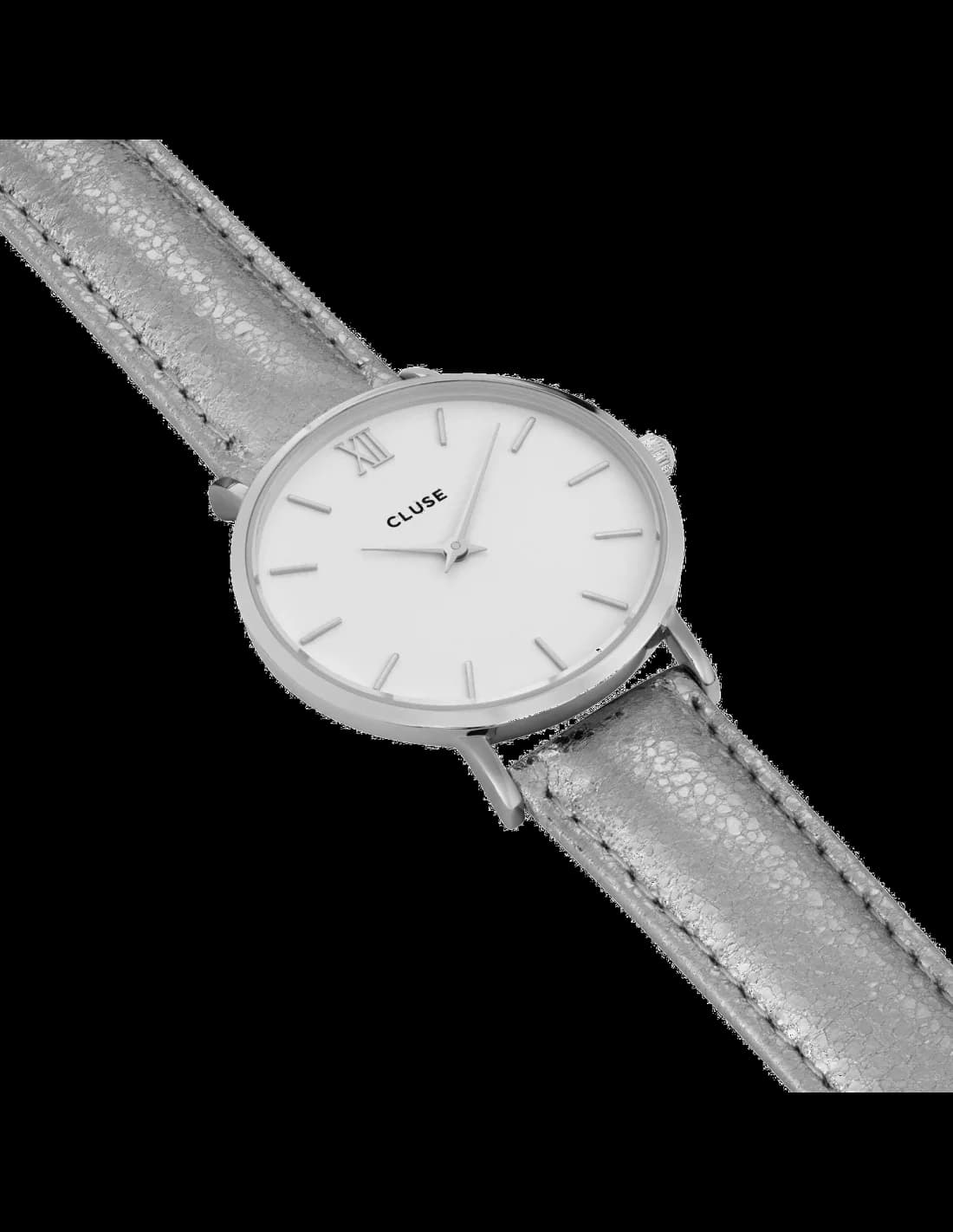Cadran Cluse CL30039 avec index bâtons argentés et aiguilles dauphine, design simple